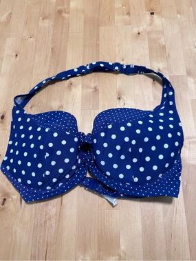 34 G - Swim - Navy Polka Dot Underwire Bikini Top